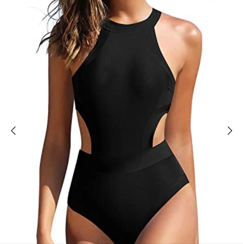 Holipick Black One-Piece Cutout Swimsuit